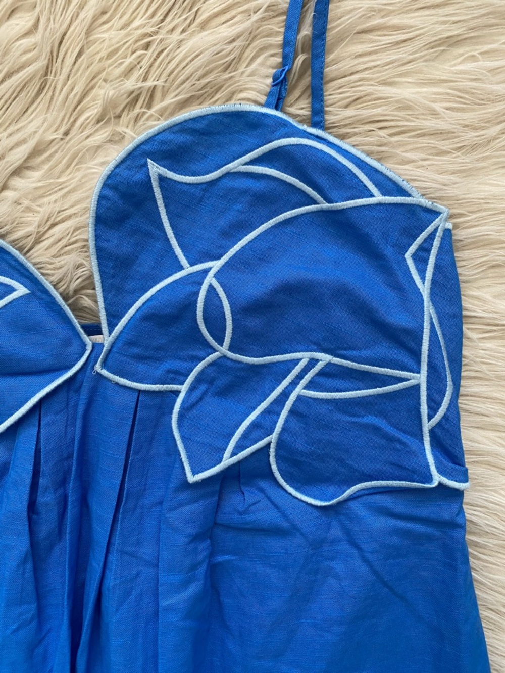 English Factory Linen Blend Flower Applique Iris Maxi Dress Sleeveless Sea Blue - Picture 5 of 14
